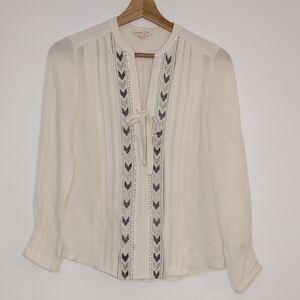 Rebecca Taylor Silk Cream Blouse with Embroidered Detail